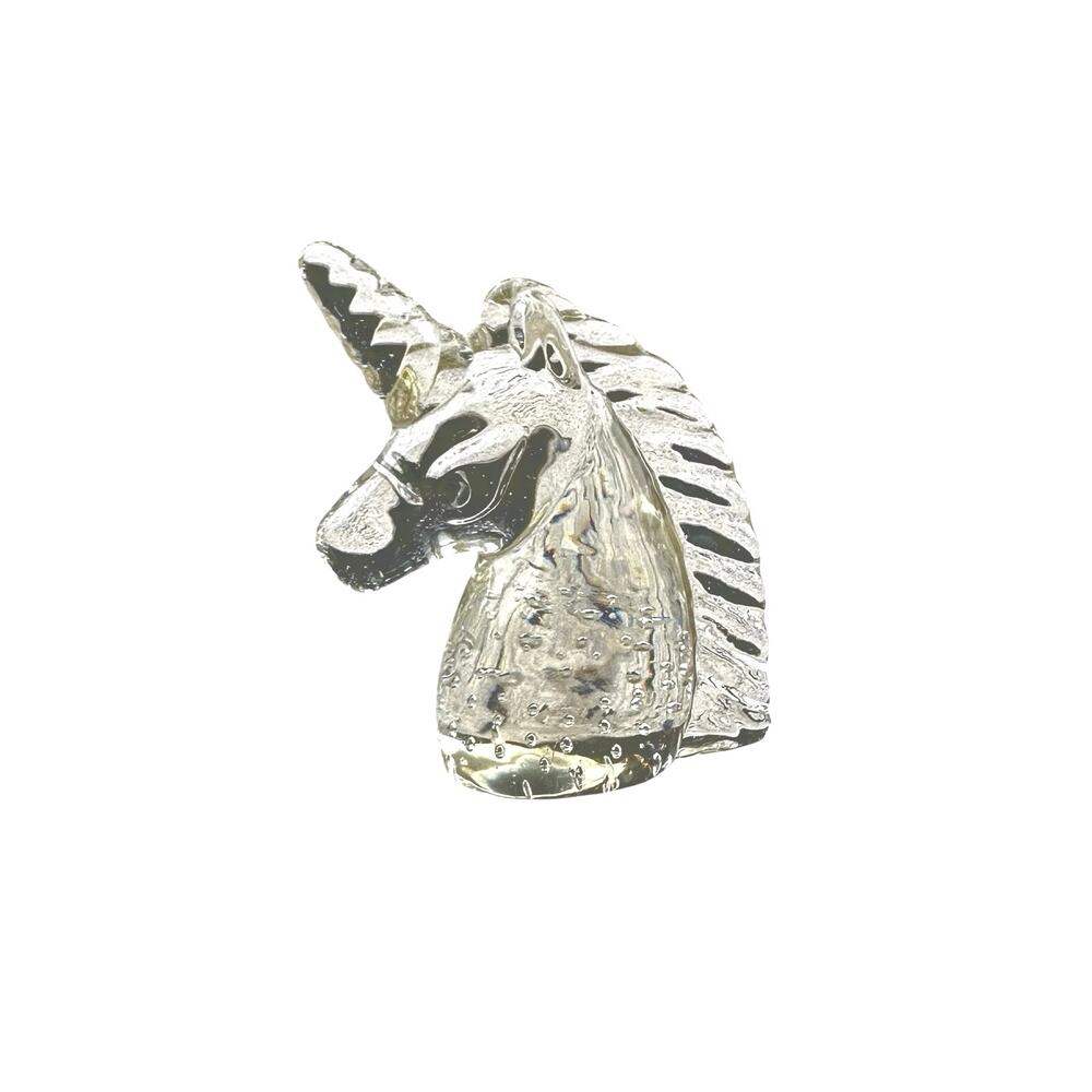 Vintage Clear Bubble Glass Unicorn Paperweight Whimsy Knicknack Office 4 in